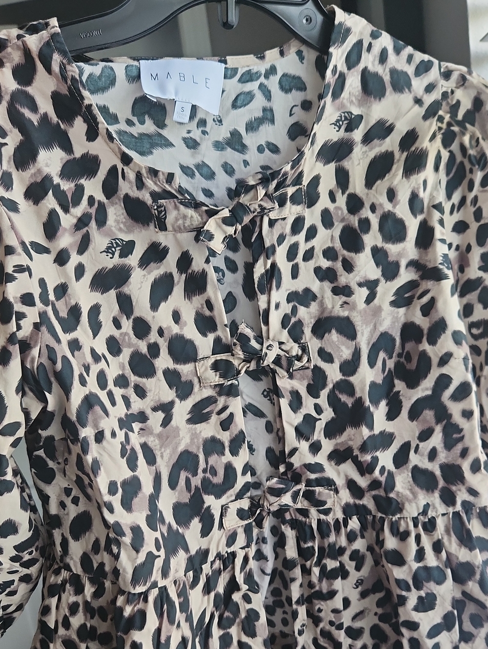 MABLE Beige and Black Leopard-Print Peplum Blouse